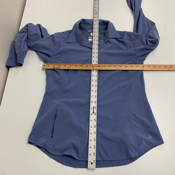 Columbia Shirt Womens M Medium Periwinkle Omni Freeze Snap Buttons Tab Sleeve - Picture 9 of 14